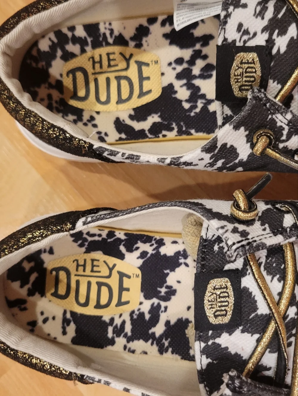 Hey Dude Wendy Funk Cowgirl White Black Cow Print Gold Size 7 - Picture 6 of 15